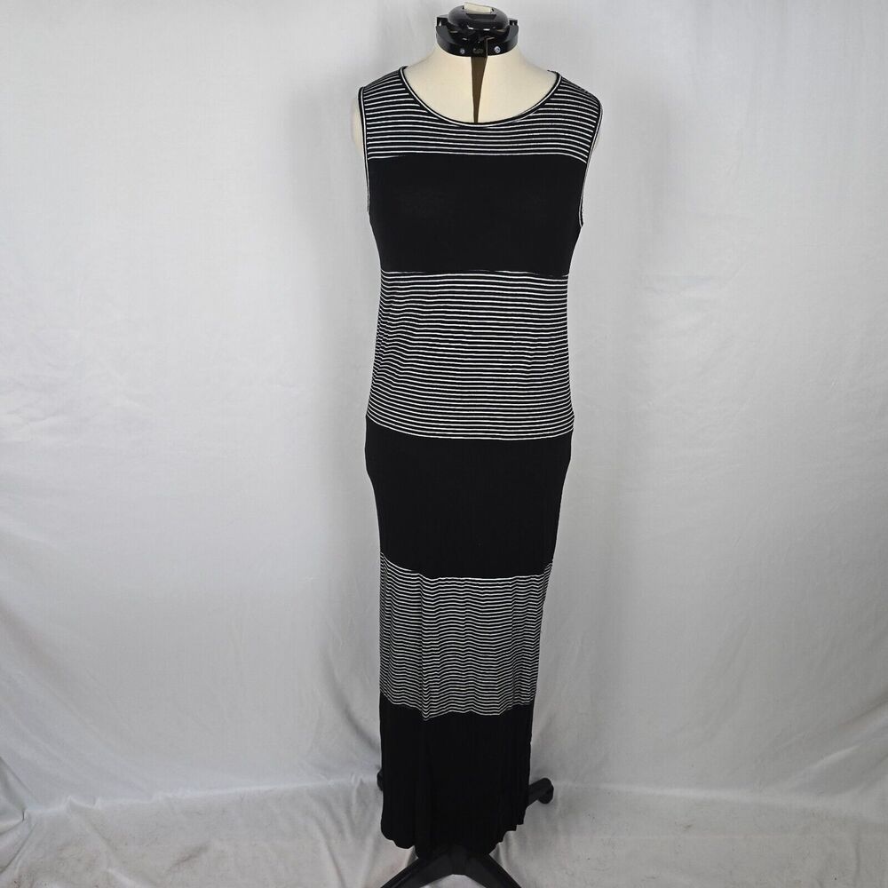 Bobeau Maternity Dress Women's XL Black Gray Colorblock Striped Sleeveless